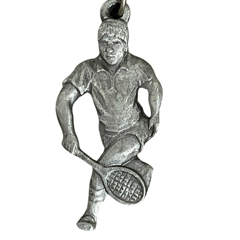 Vintage 80s Radcliffe Pewter 1983 Tennis Player Keychain I Love Tennis P. Davis